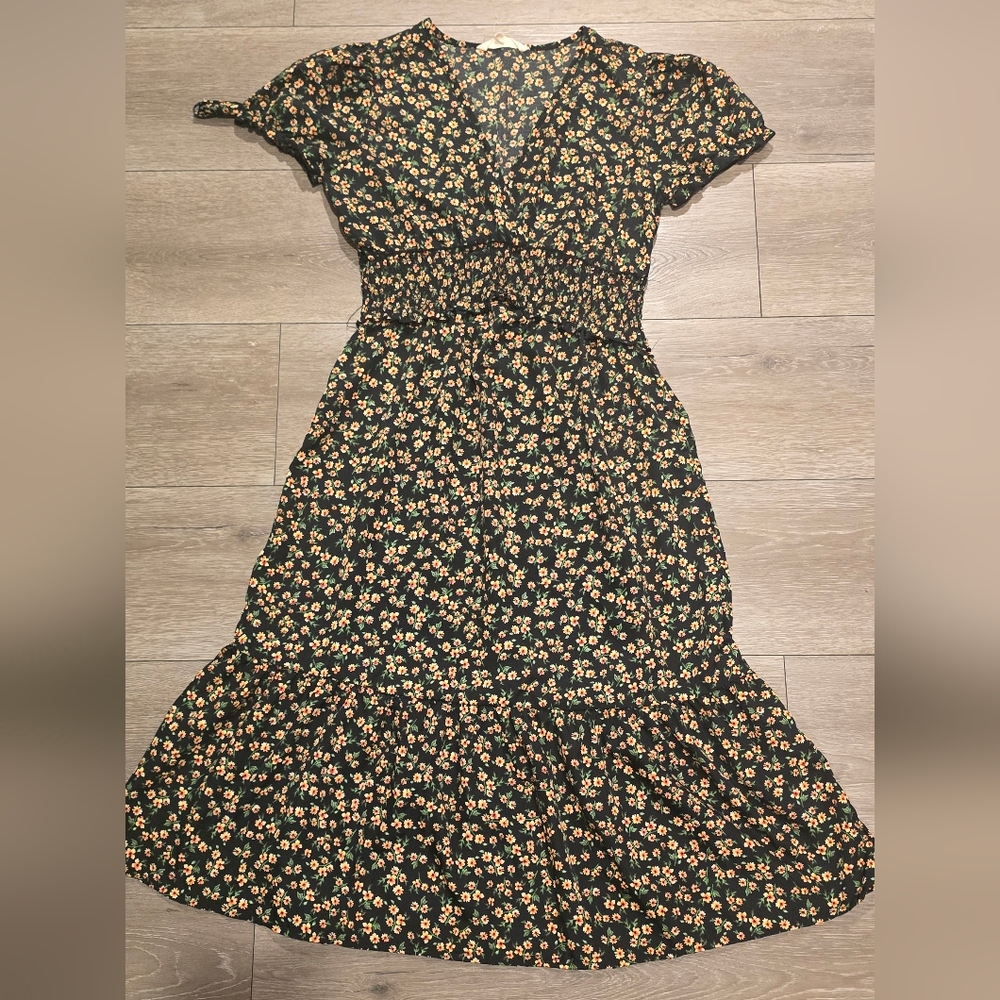 Elegant Black Floral Midi Dress